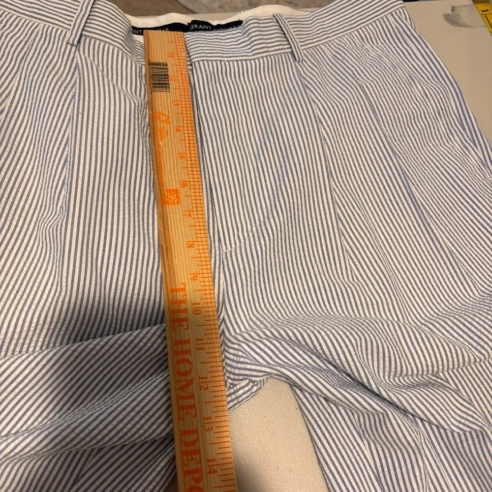 Grant Thomas Mens 100% Cotton Blue white seersucker Pleated pants sz 34 coastal